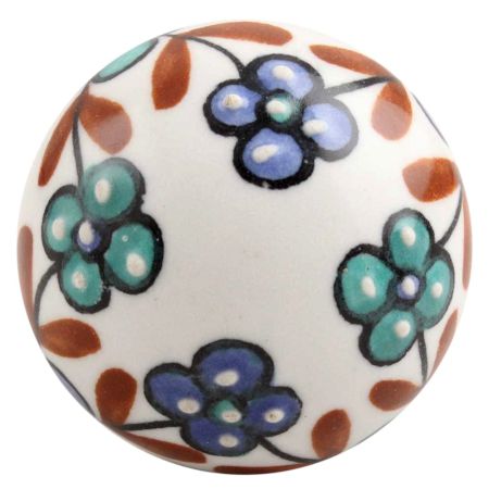 Sea Green Slate Blue Tiny Flower Ceramic Knob Online